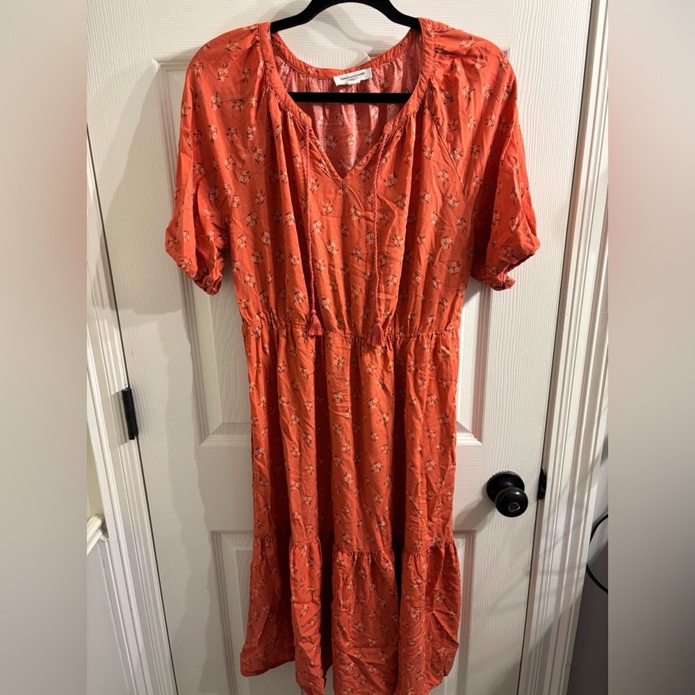 beachlunchlounge Coral Floral Tie-Front Midi Dress